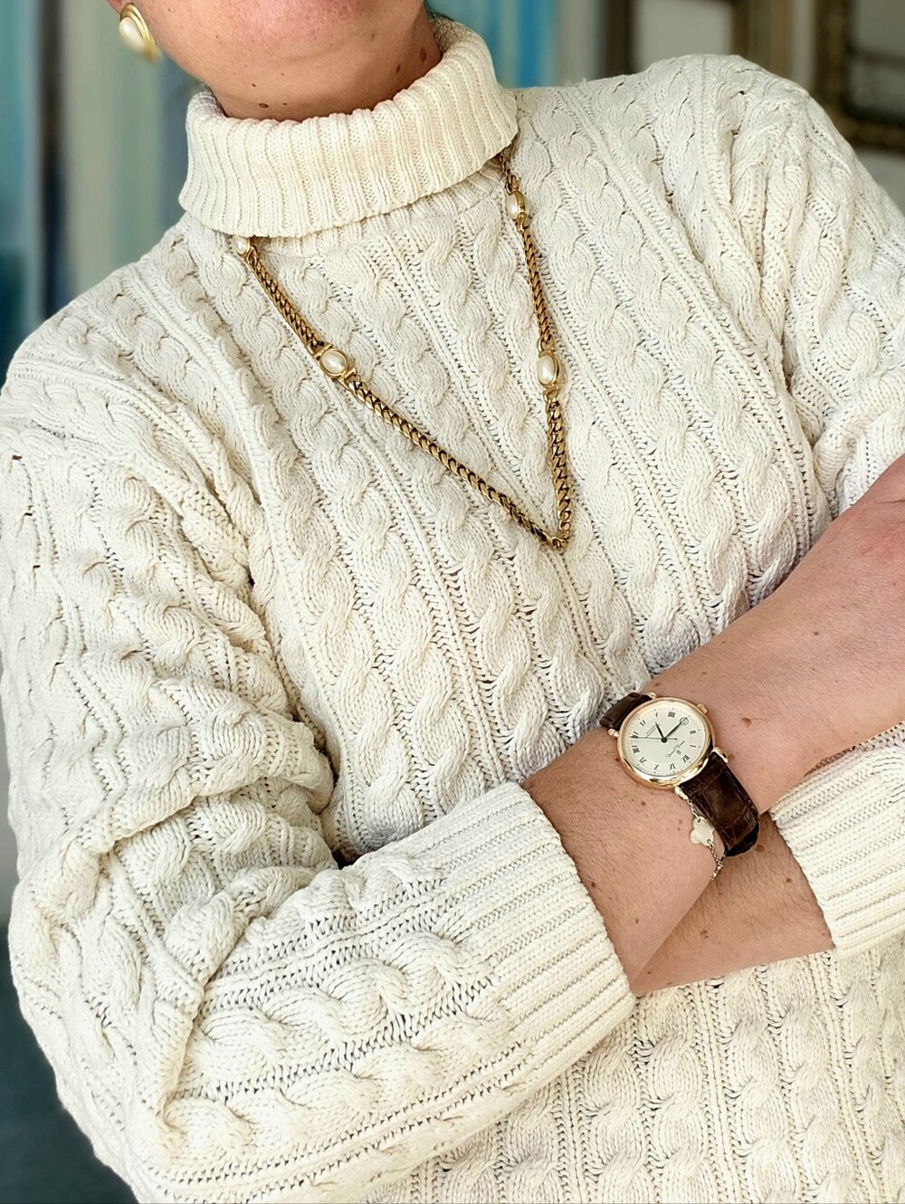 Daniel Hechter Vintage Cable Knit Cotton Sweater In Cream. Made In Canada
